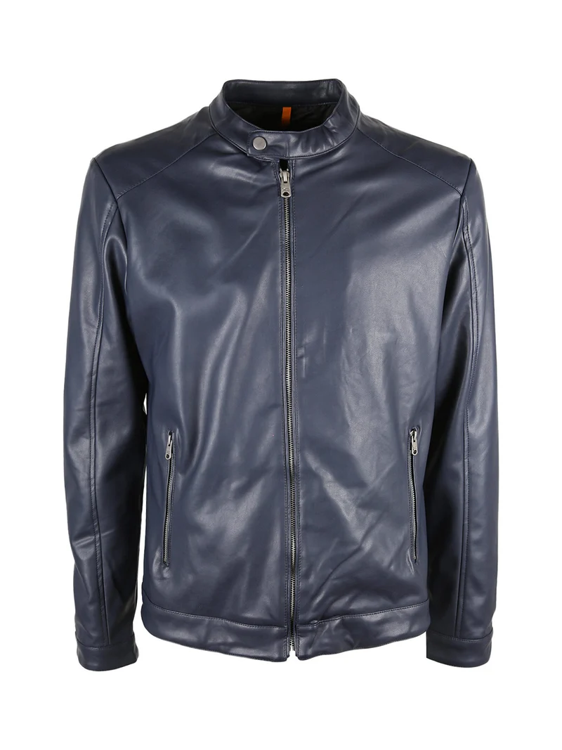 Giacca uomo in ecopelle con zip - blu scuro