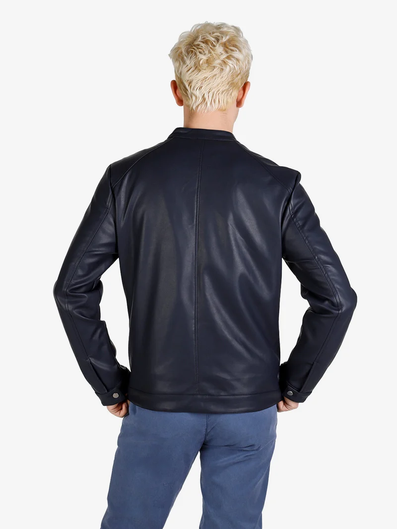 Giacca uomo in ecopelle con zip - blu scuro