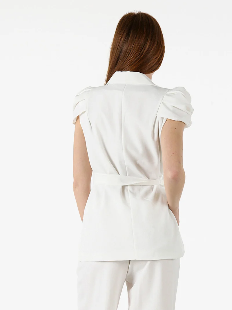 Blazer donna incrociato a maniche corte con spalle a sbuffo - bianco