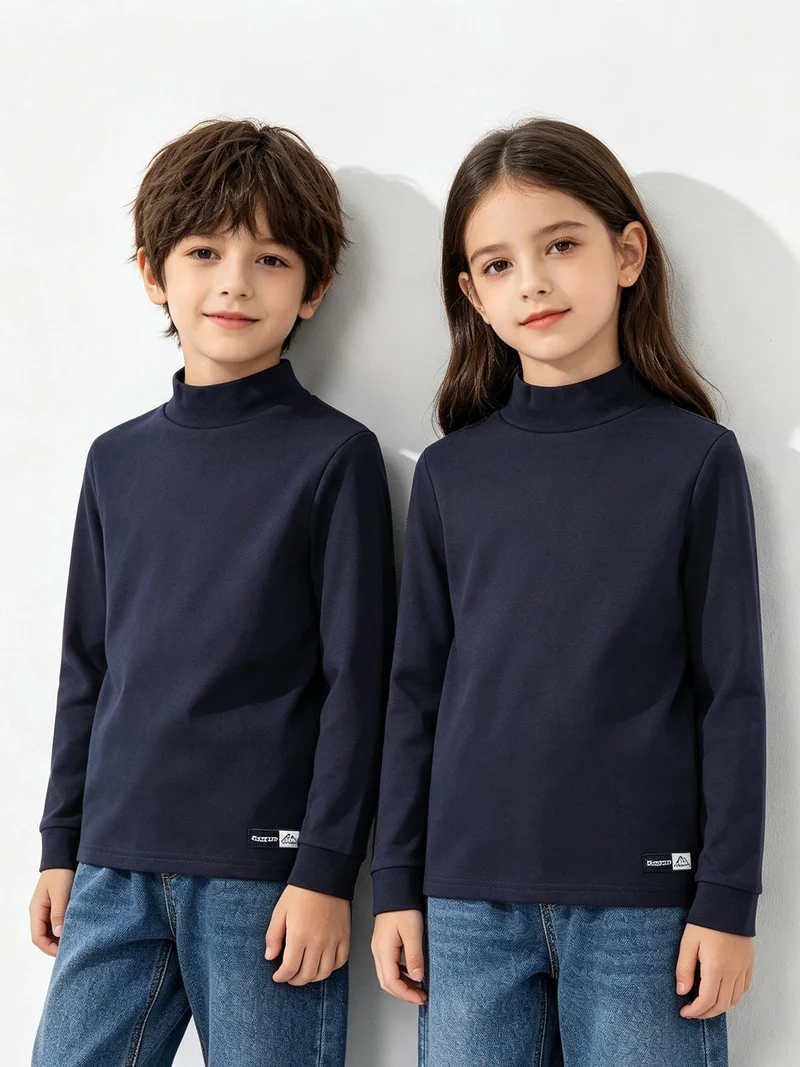 Maglia a lupetto da bambini in cotone - blu scuro