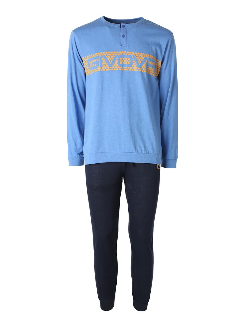 Pigiama lungo da uomo in misto cotone - azzurro