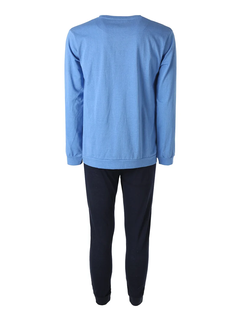 Pigiama lungo da uomo in misto cotone - azzurro