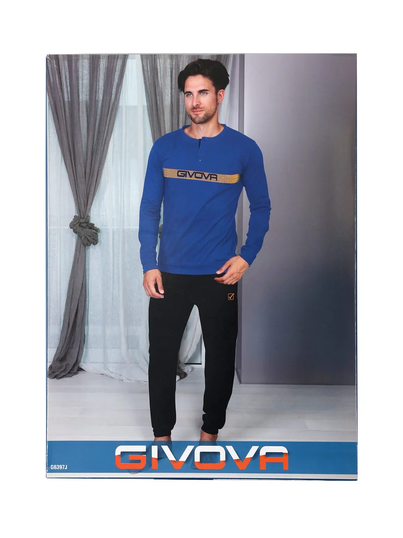Pigiama lungo da uomo in misto cotone - azzurro