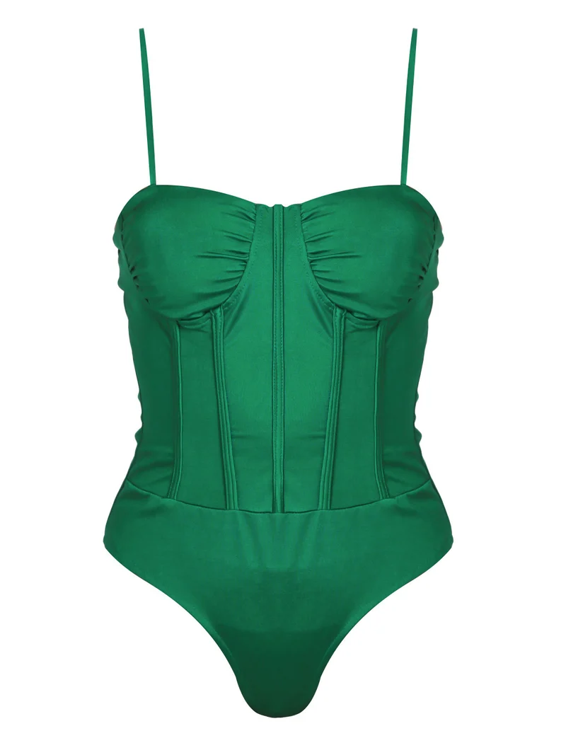 Body donna con coppe imbottite - verde