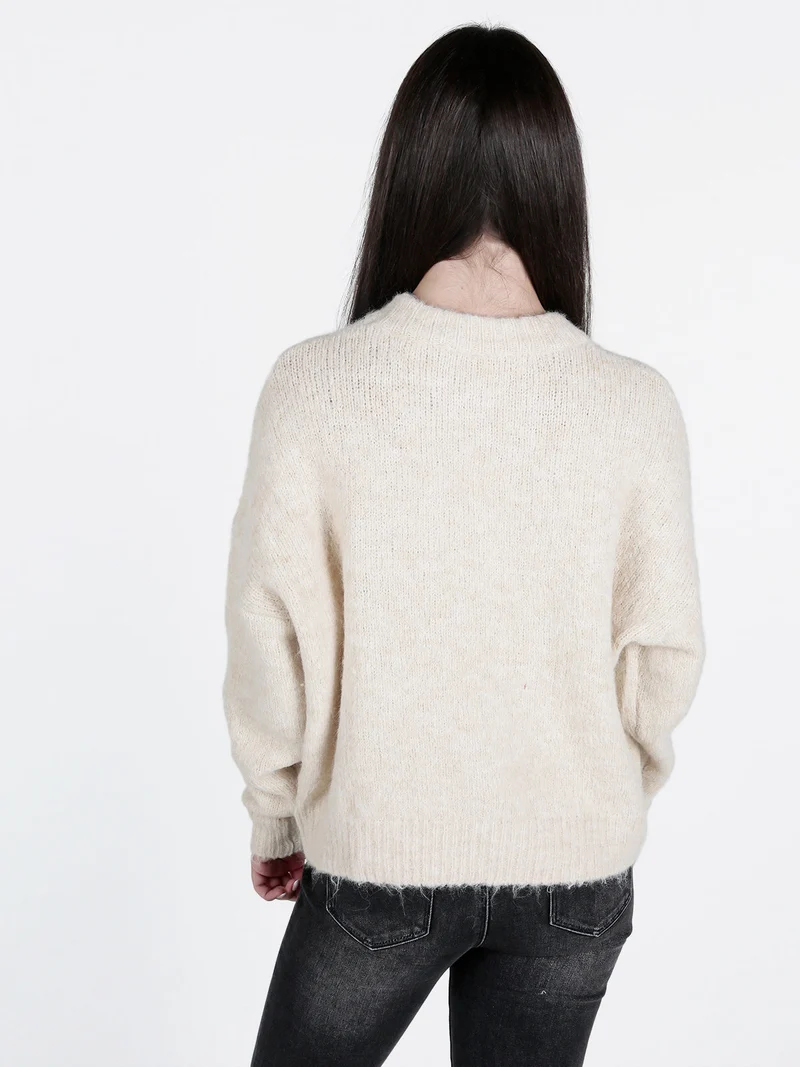 Maglione donna oversize con spalle cadenti - beige