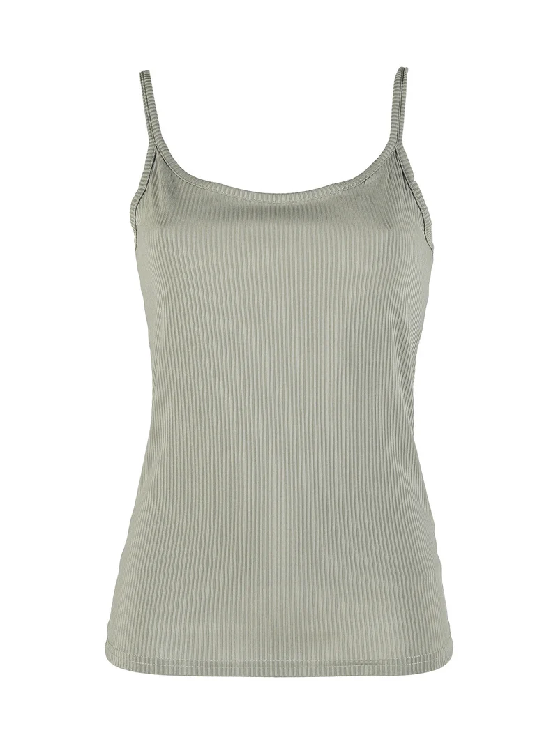 Canotta donna a costine con spalline sottili - pistacchio
