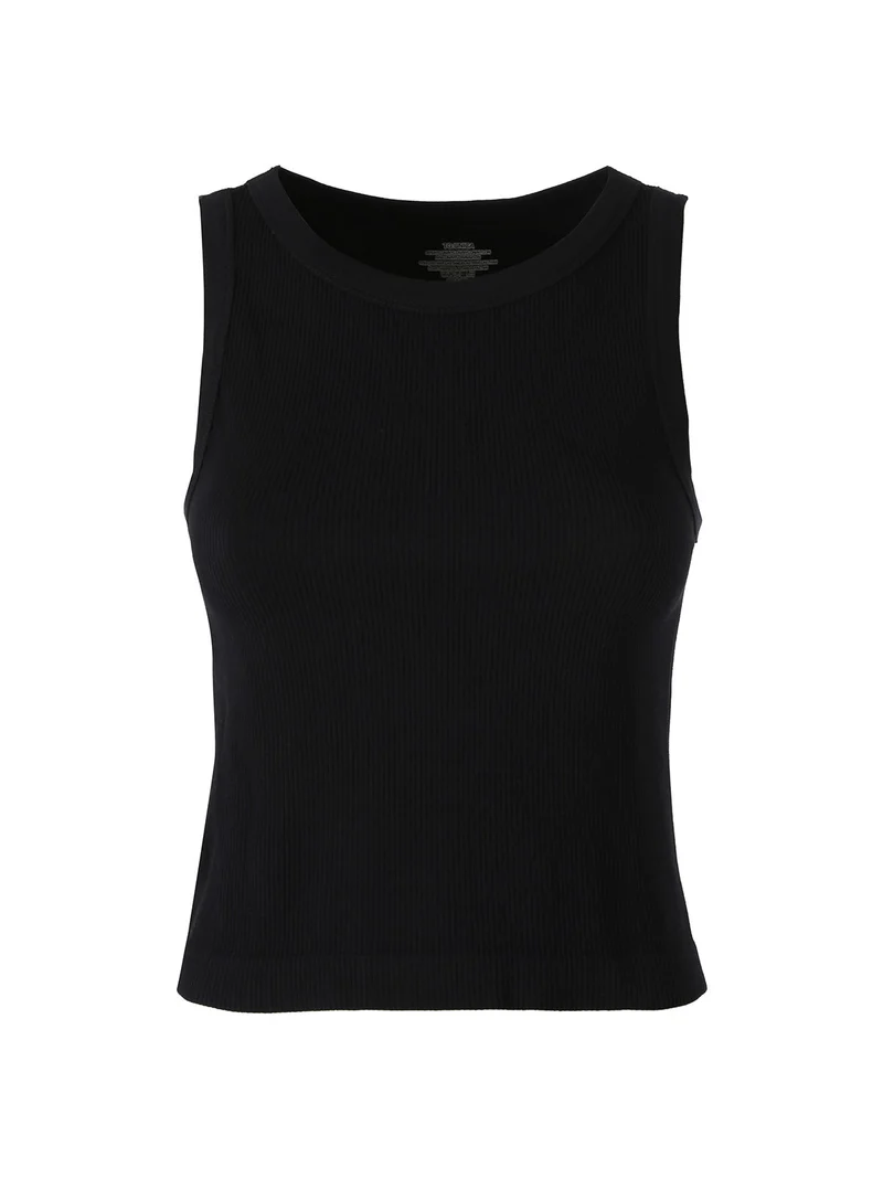 Top donna girocollo a costine - nero