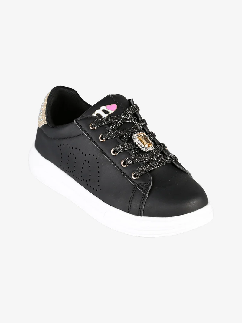 Sneakers gioiello da ragazza con lacci e zip - nero