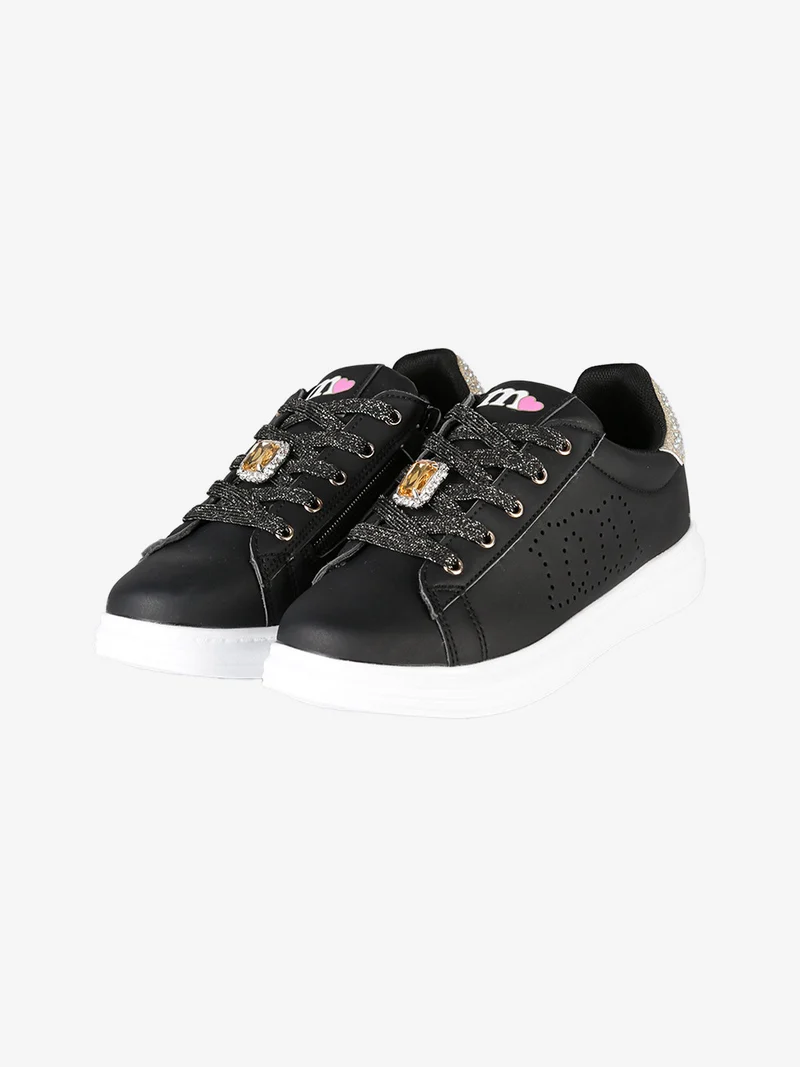 Sneakers gioiello da ragazza con lacci e zip - nero