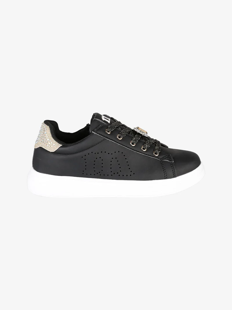 Sneakers gioiello da ragazza con lacci e zip - nero