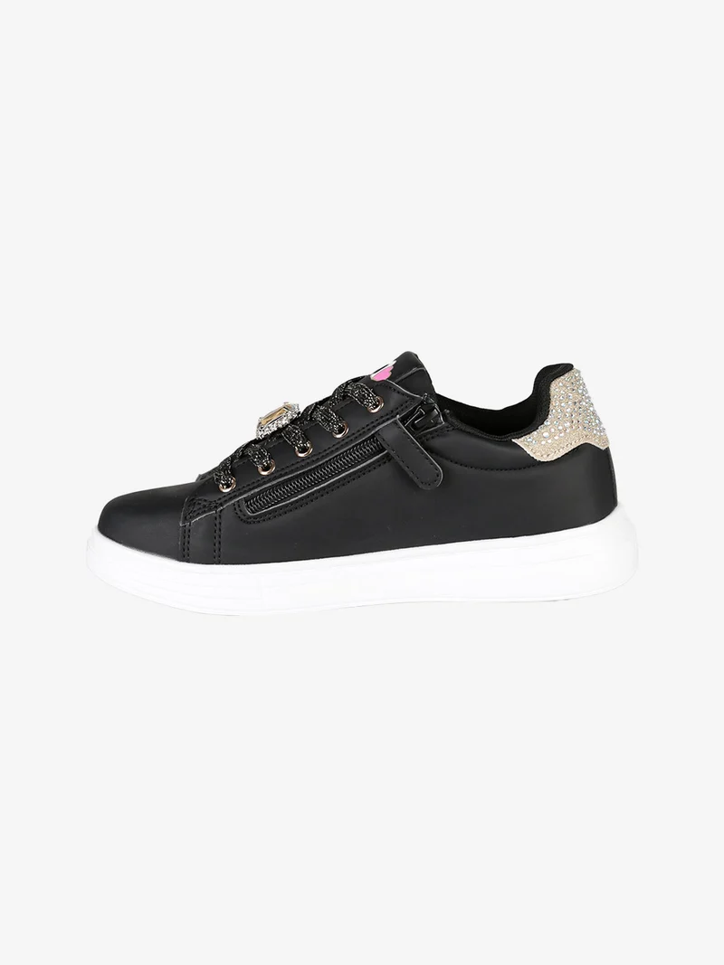 Sneakers gioiello da ragazza con lacci e zip - nero