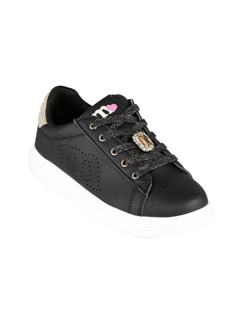 Sneakers gioiello da ragazza con lacci e zip - nero