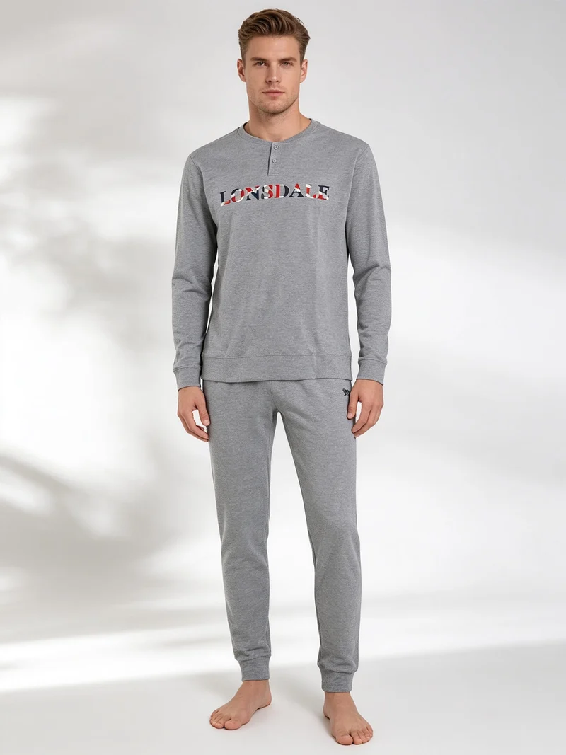 Pigiama lungo da uomo in cotone con scritta - grigio