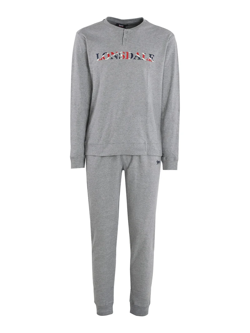 Pigiama lungo da uomo in cotone con scritta - grigio