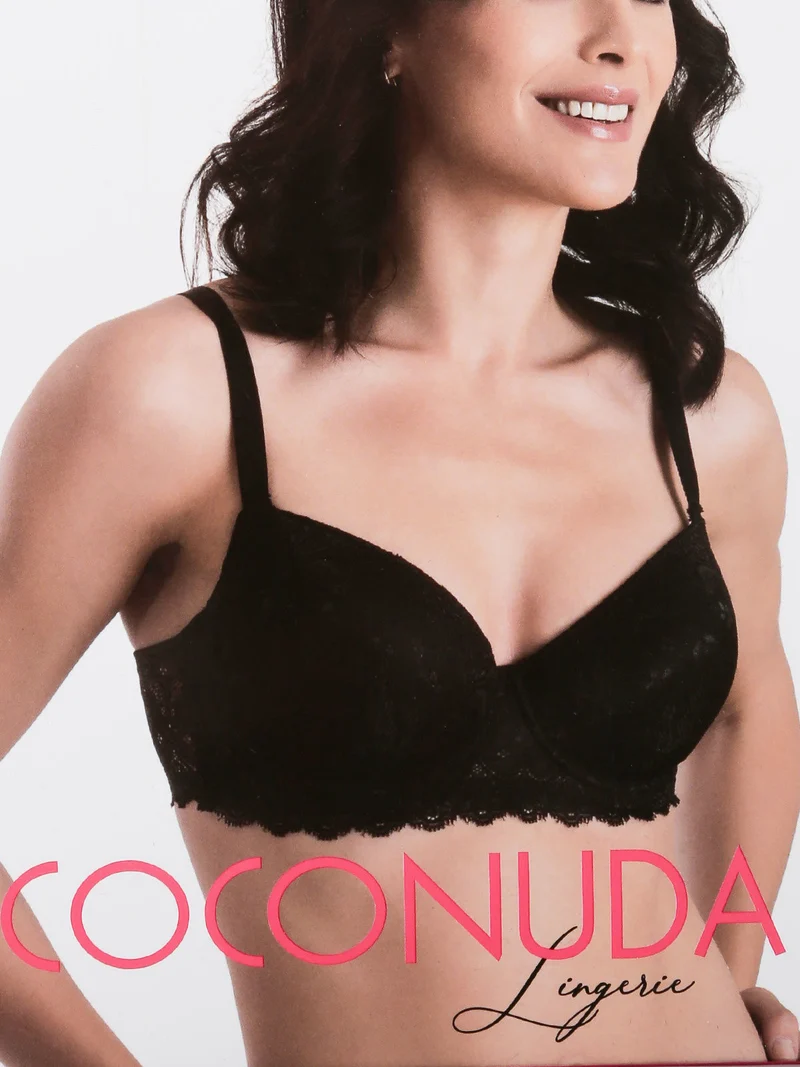 Reggiseno imbottito in pizzo con ferretto COPPA C - nero