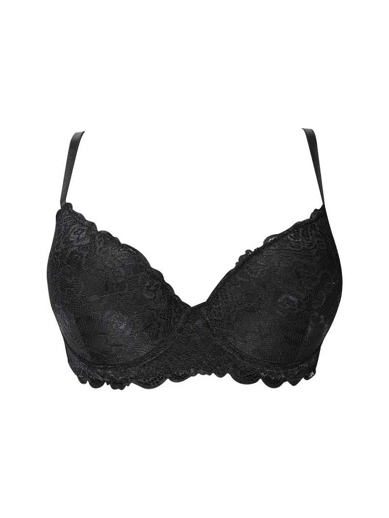Reggiseno imbottito in pizzo con ferretto COPPA C - nero