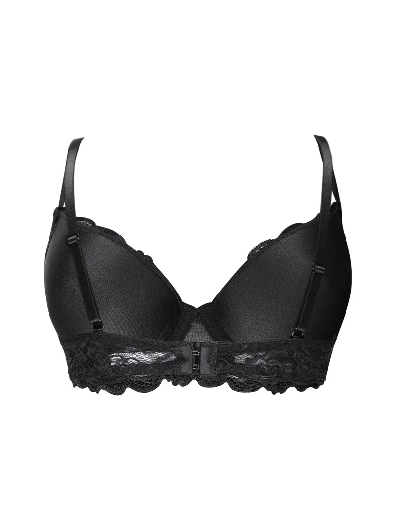 Reggiseno imbottito in pizzo con ferretto COPPA C - nero