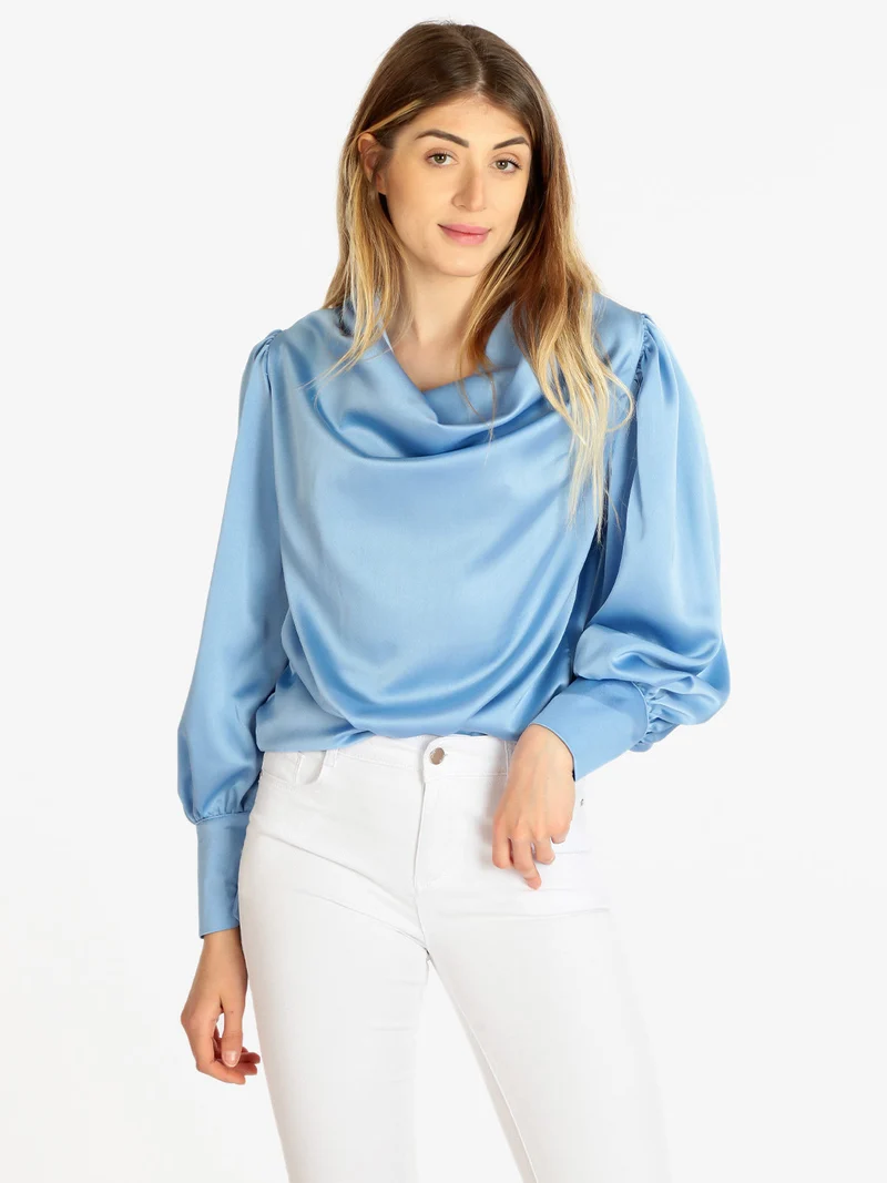 Blusa donna con maniche ampie - azzurro