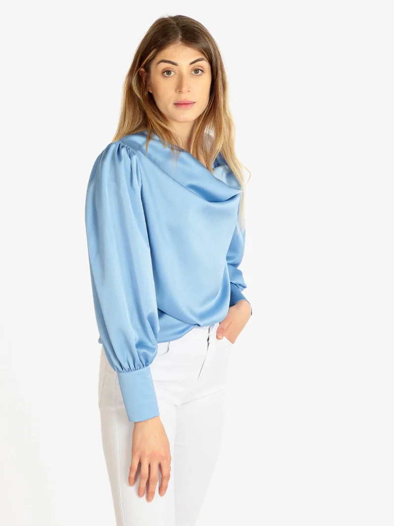 Blusa donna con maniche ampie - azzurro