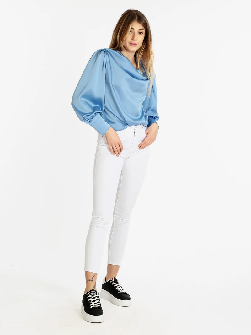 Blusa donna con maniche ampie - azzurro