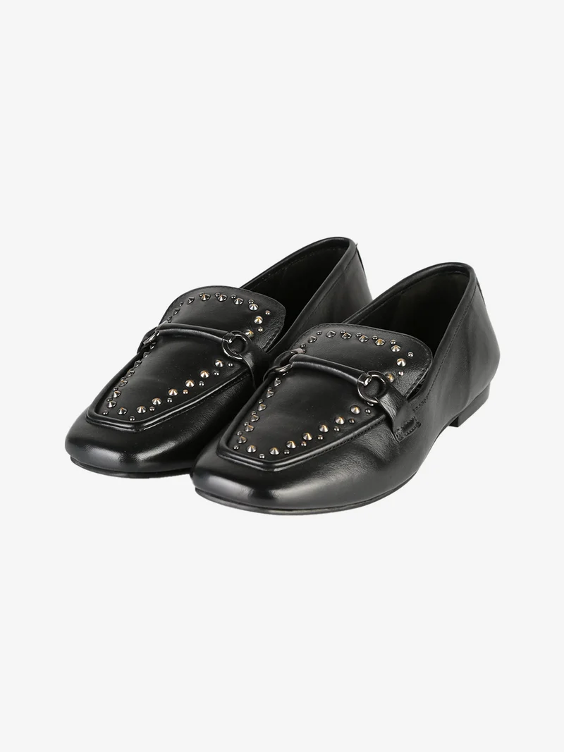 Mocassini donna in pelle con borchie - nero