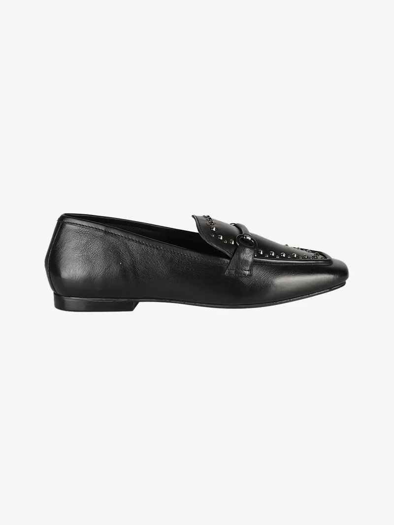 Mocassini donna in pelle con borchie - nero