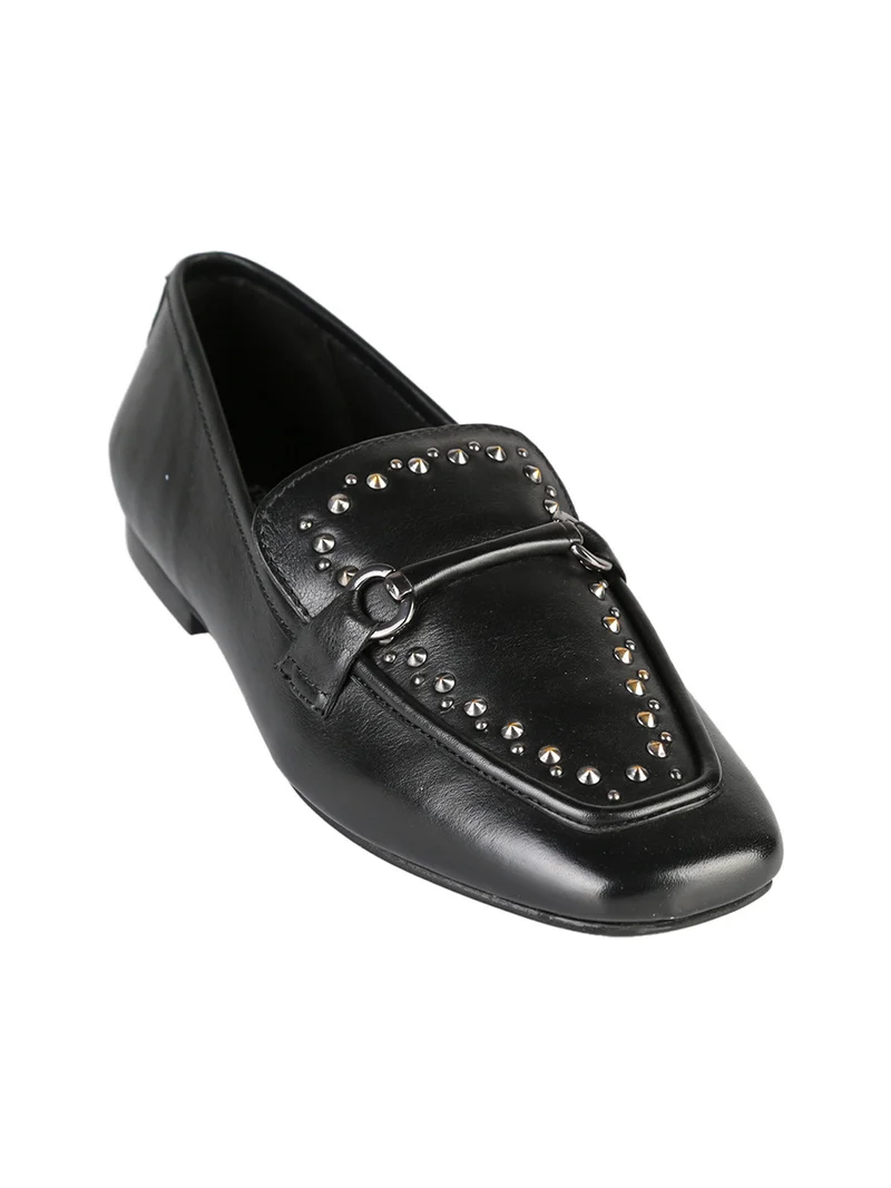 Mocassini donna in pelle con borchie - nero