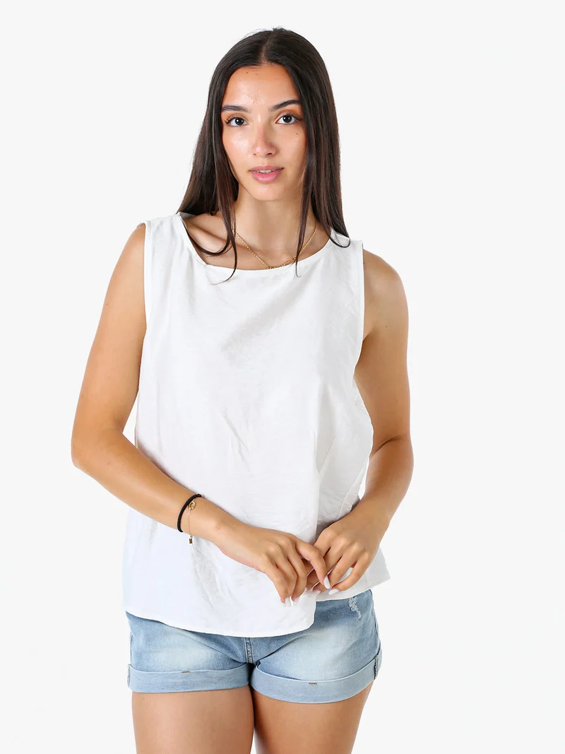 Top smanicato da donna in viscosa - bianco