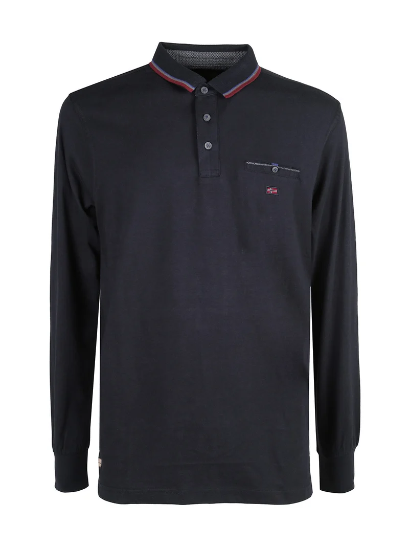 Polo da uomo a maniche lunghe con taschino - blu scuro
