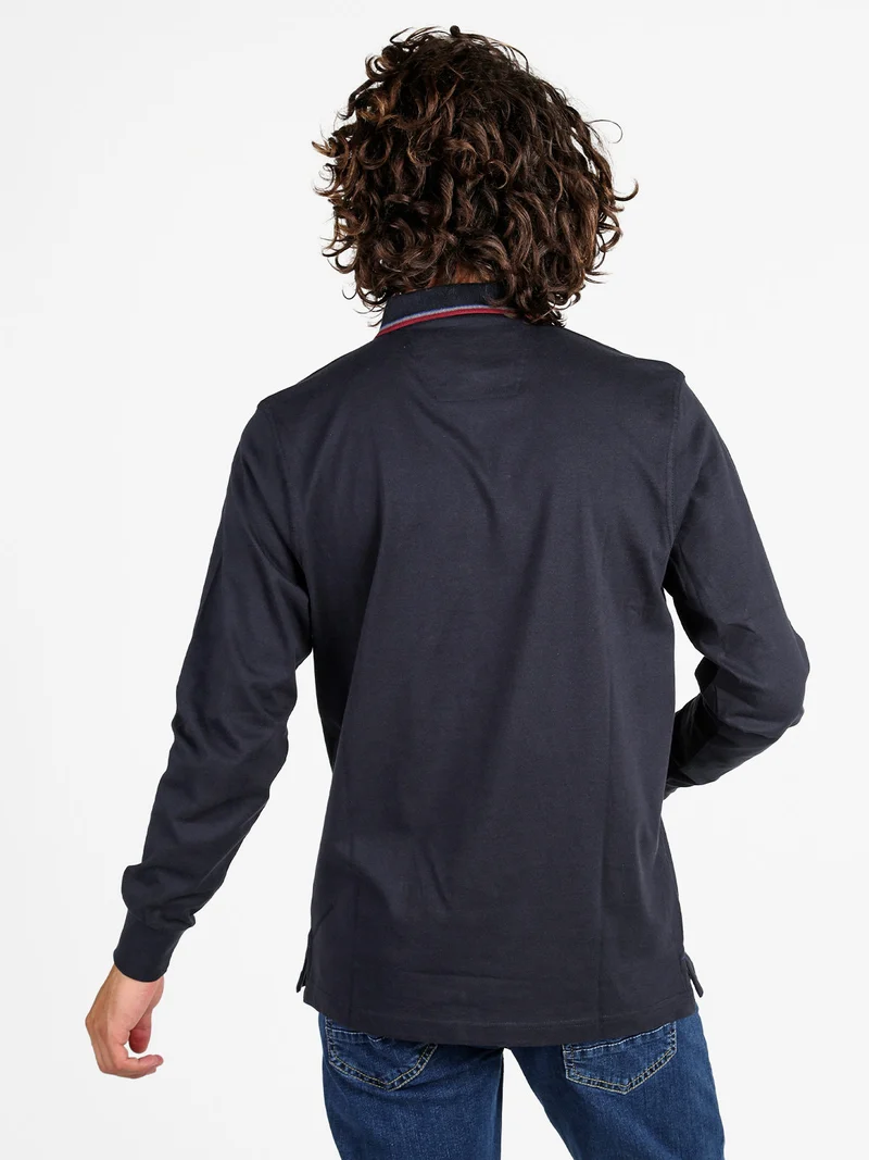 Polo da uomo a maniche lunghe con taschino - blu scuro