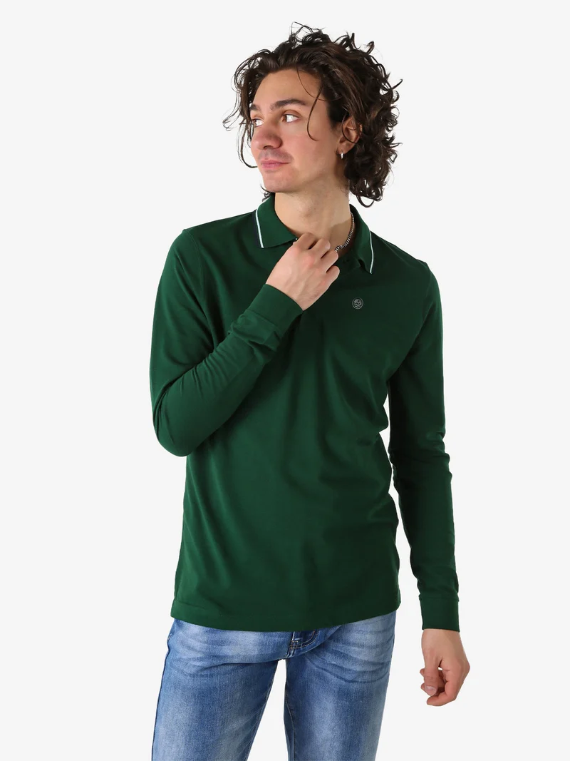 Polo da uomo in cotone a maniche lunghe - verde