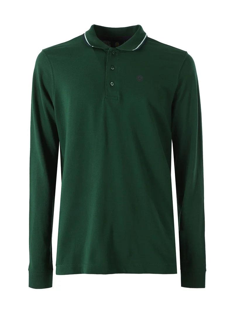 Polo da uomo in cotone a maniche lunghe - verde