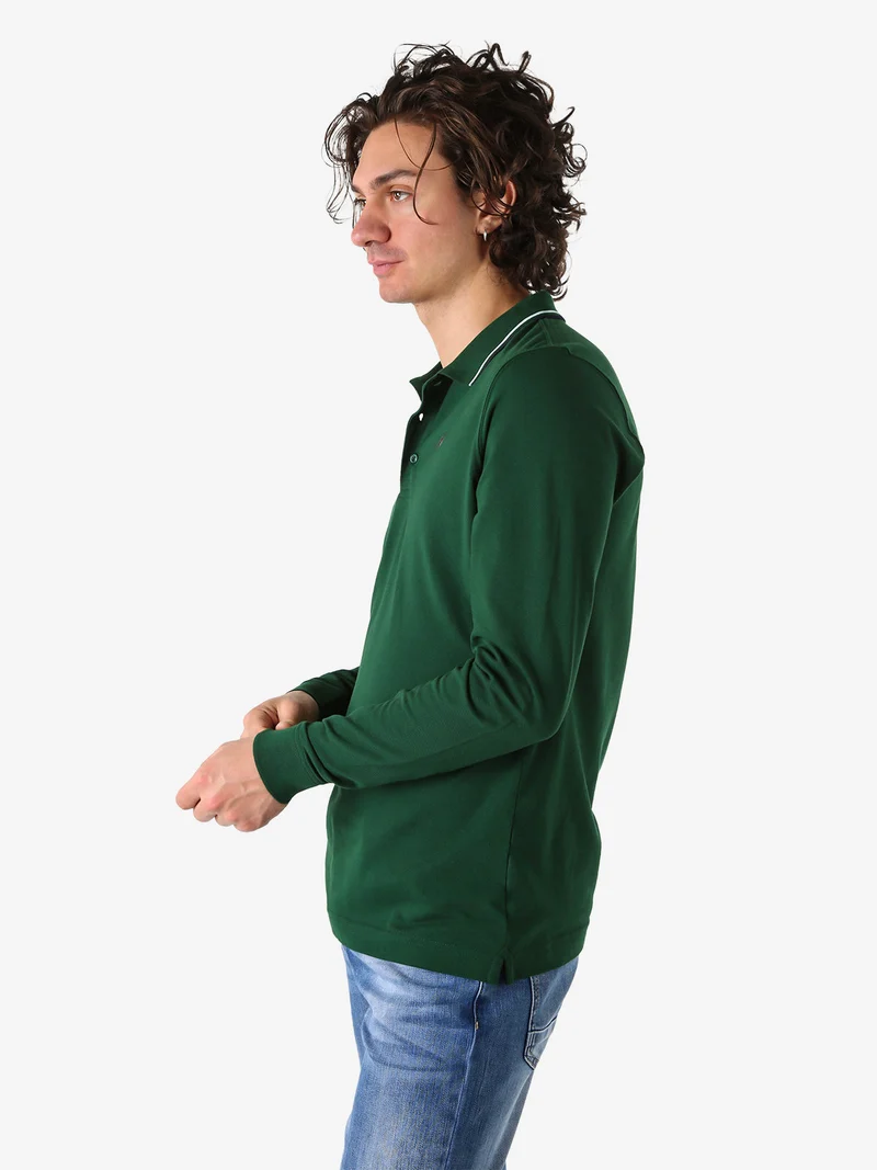 Polo da uomo in cotone a maniche lunghe - verde