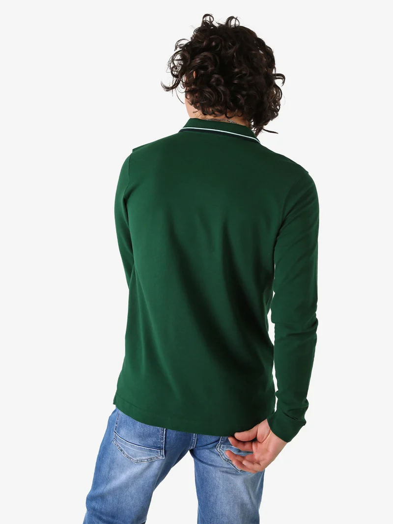 Polo da uomo in cotone a maniche lunghe - verde