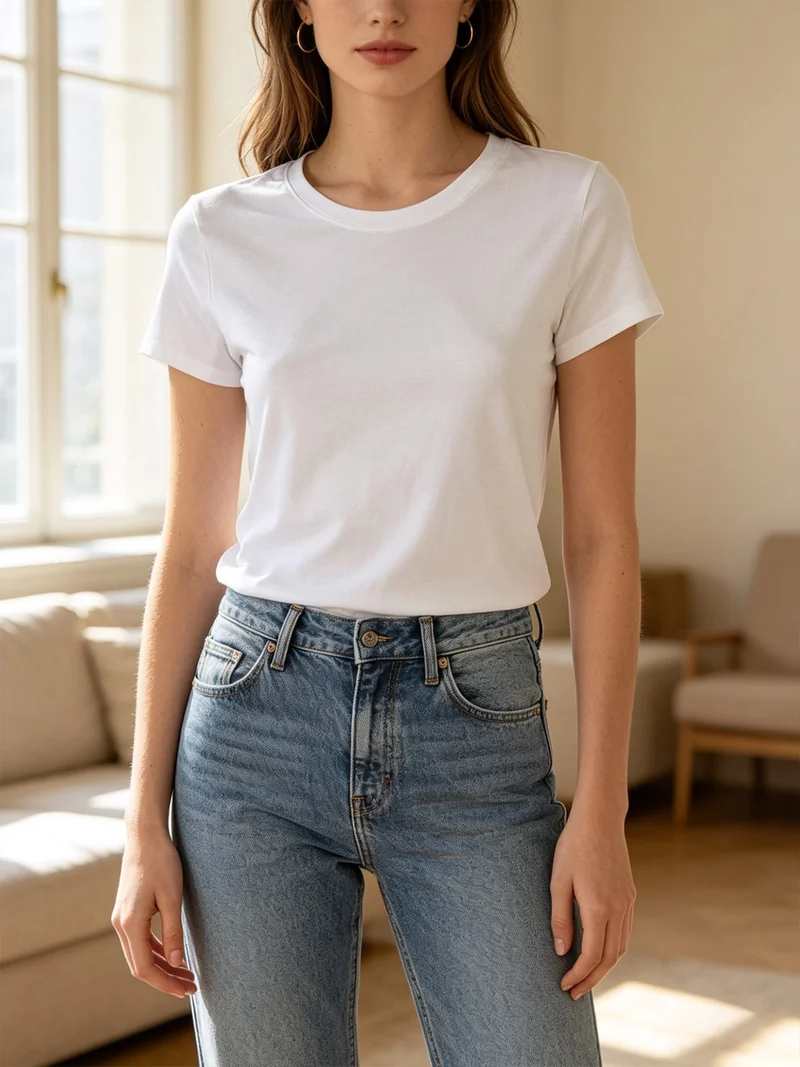 T-shirt girocollo da donna in cotone - bianco