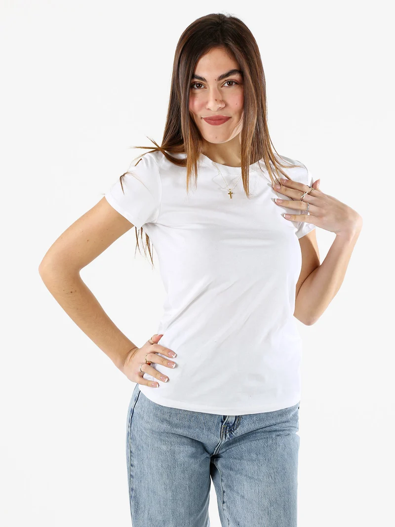 T-shirt girocollo da donna in cotone - bianco