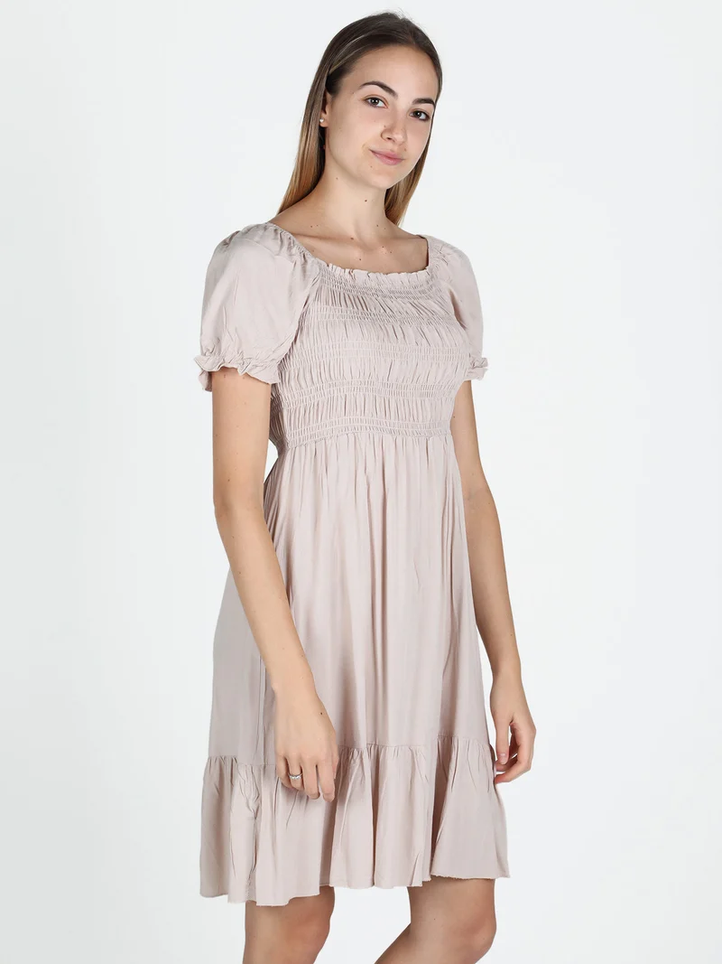 Vestito da donna con maniche corte a sbuffo - beige
