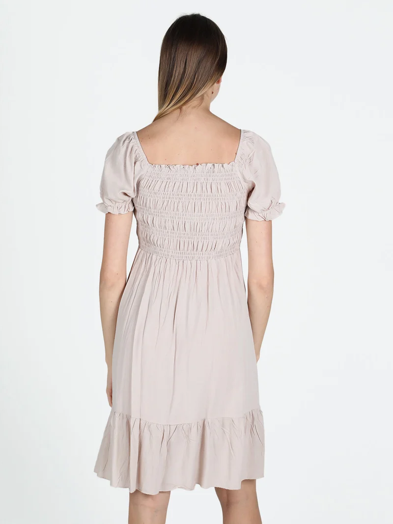 Vestito da donna con maniche corte a sbuffo - beige
