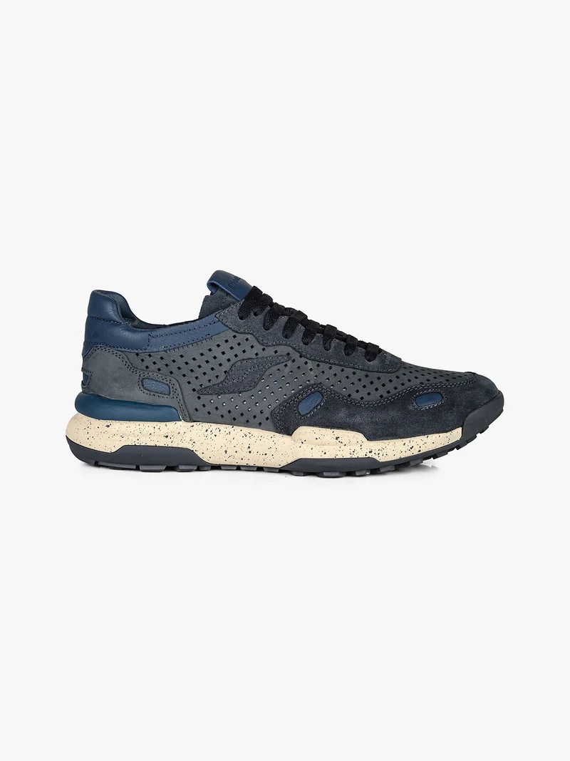 Sneakers da uomo in pelle traforata - blu scuro