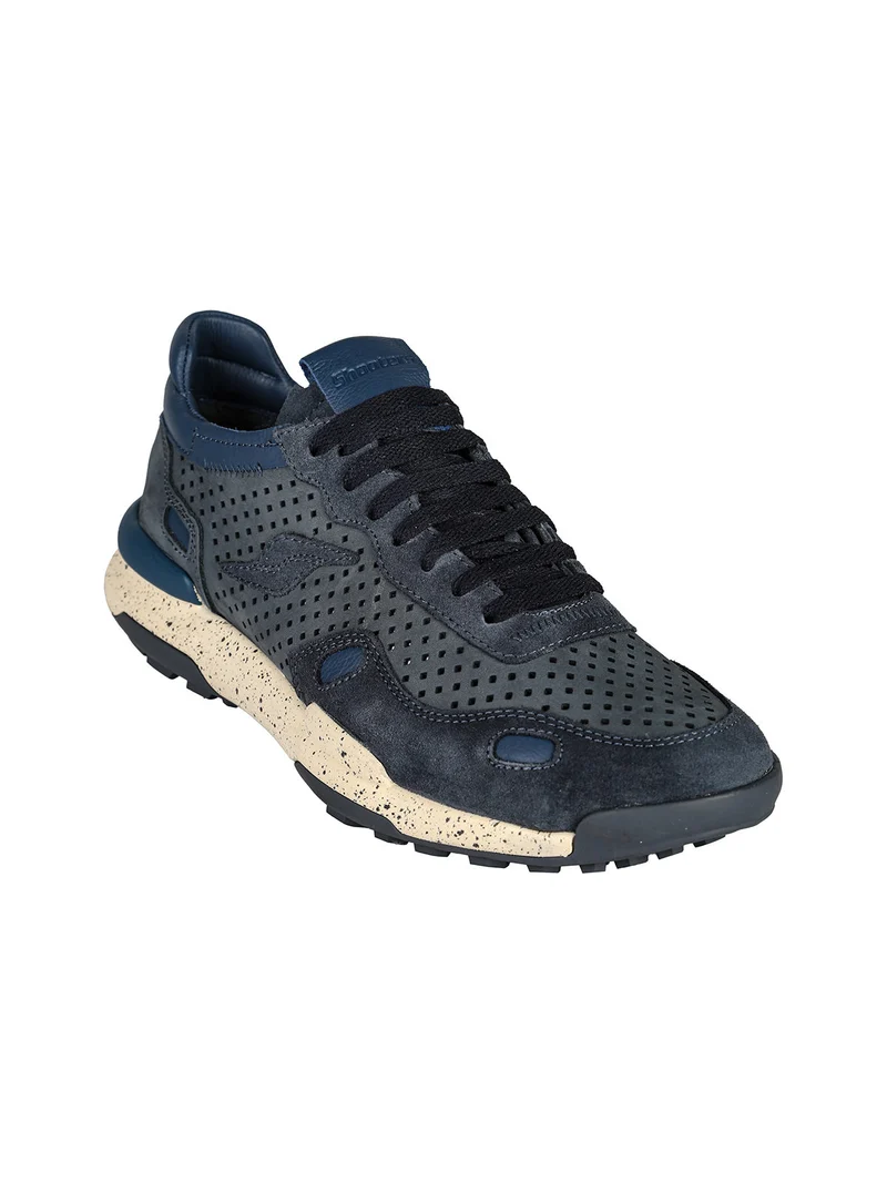 Sneakers da uomo in pelle traforata - blu scuro