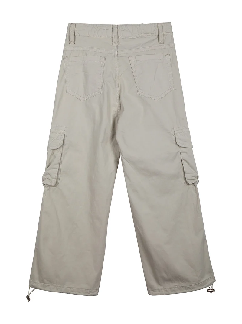 Pantaloni cargo da bambina in cotone con coulisse sul fondo - beige
