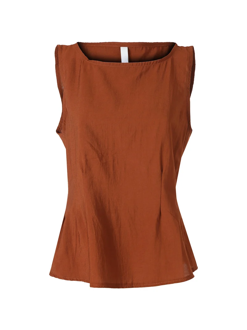 Top smanicato da donna in viscosa - cuoio