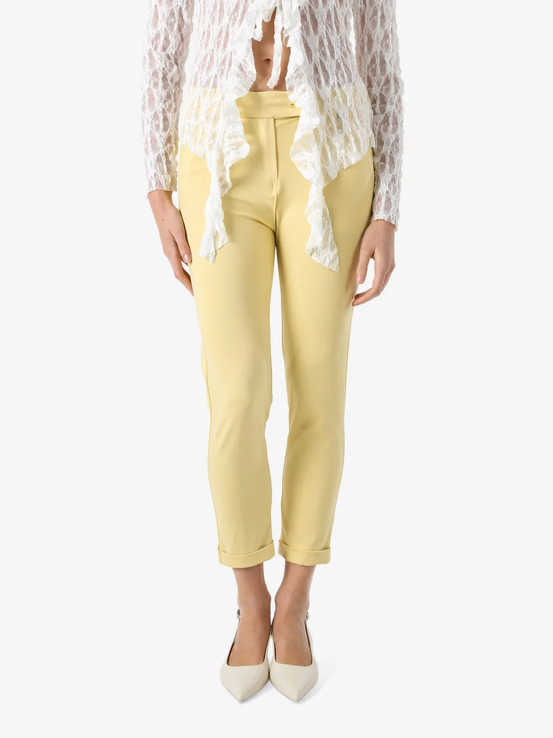 Pantaloni da donna a gamba dritta con risvolto - giallo