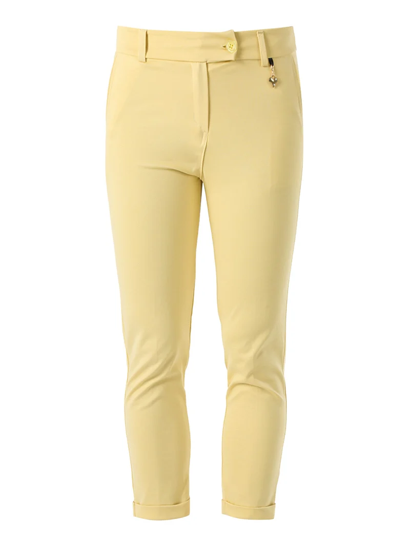 Pantaloni da donna a gamba dritta con risvolto - giallo
