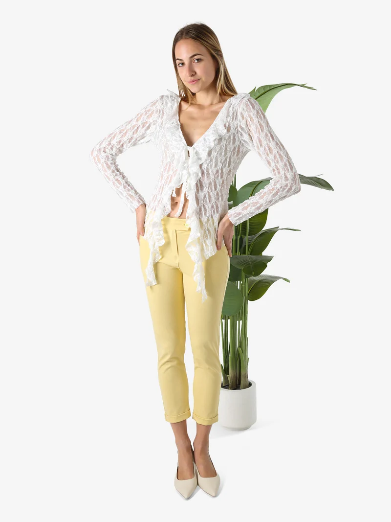 Pantaloni da donna a gamba dritta con risvolto - giallo