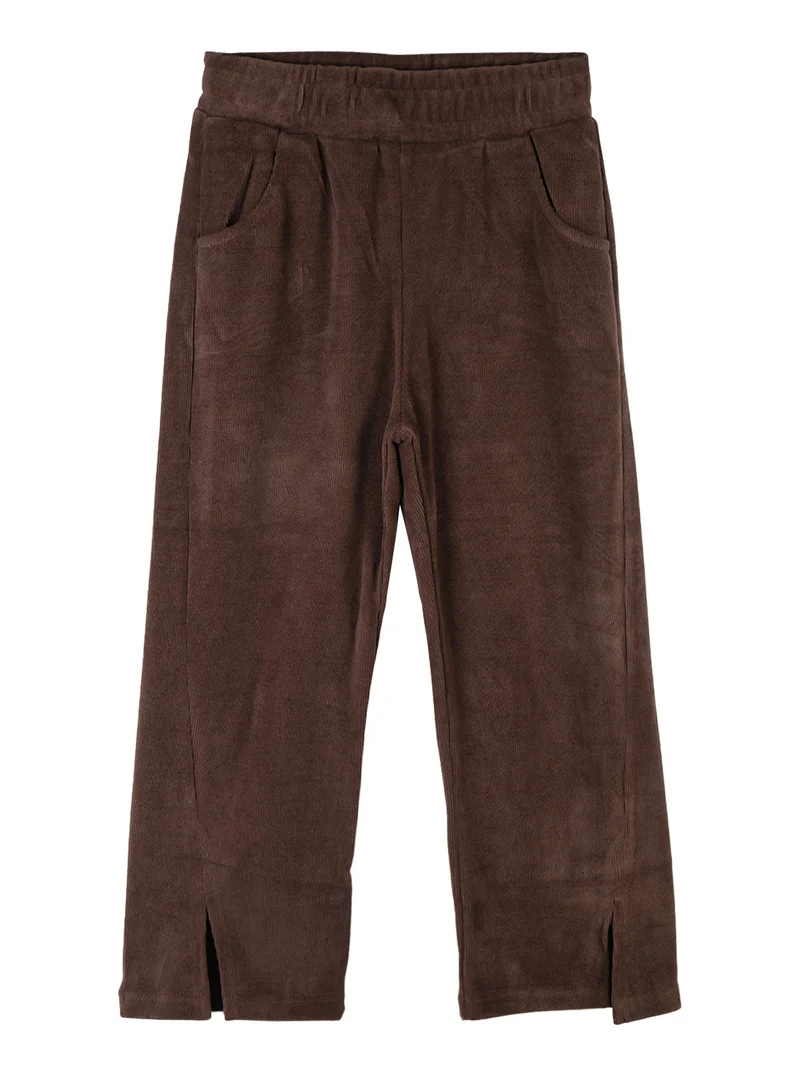 Pantaloni pesanti da bambina con spacco sul finale - marrone