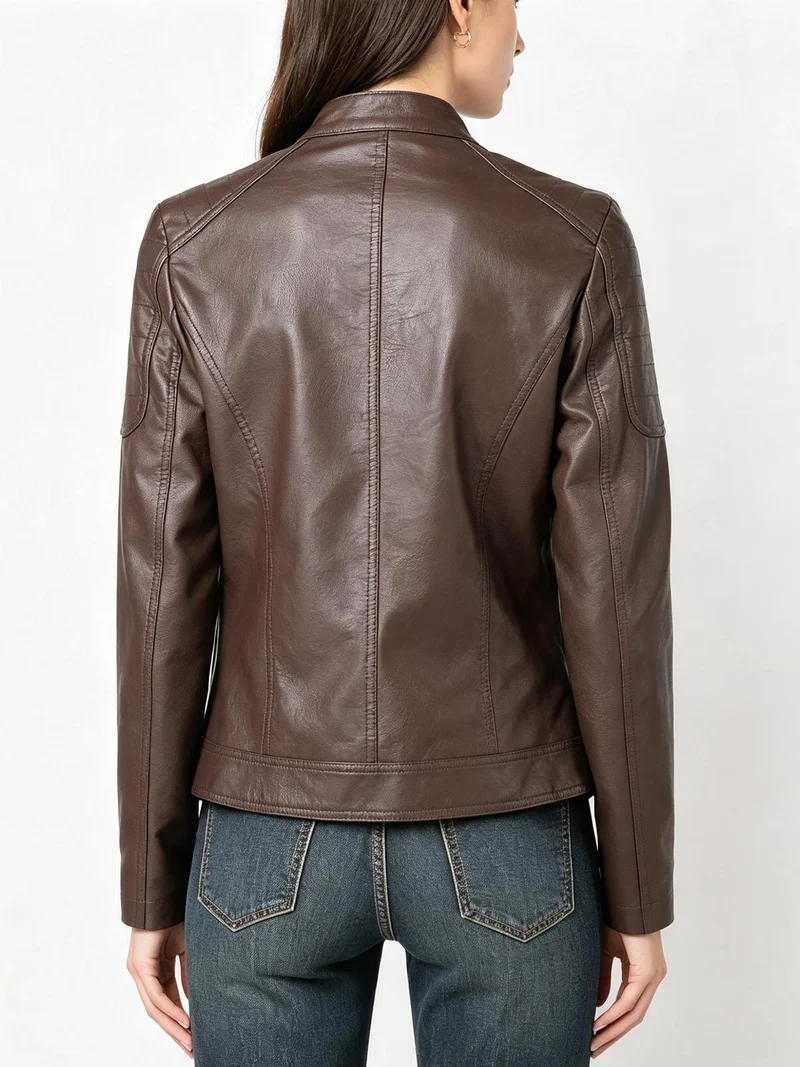 Giacca in ecopelle da donna con zip - moro