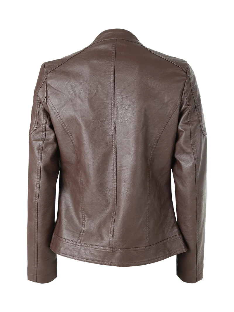 Giacca in ecopelle da donna con zip - moro