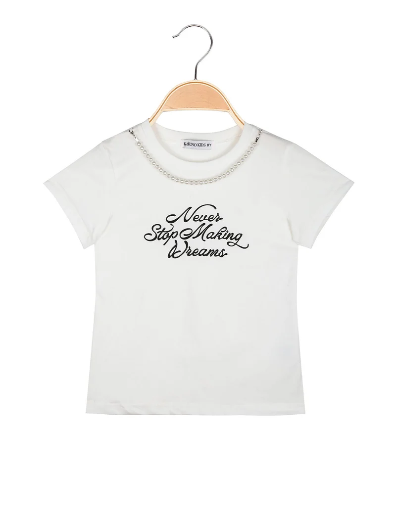 T-shirt da bambina con collana di perle - bianco