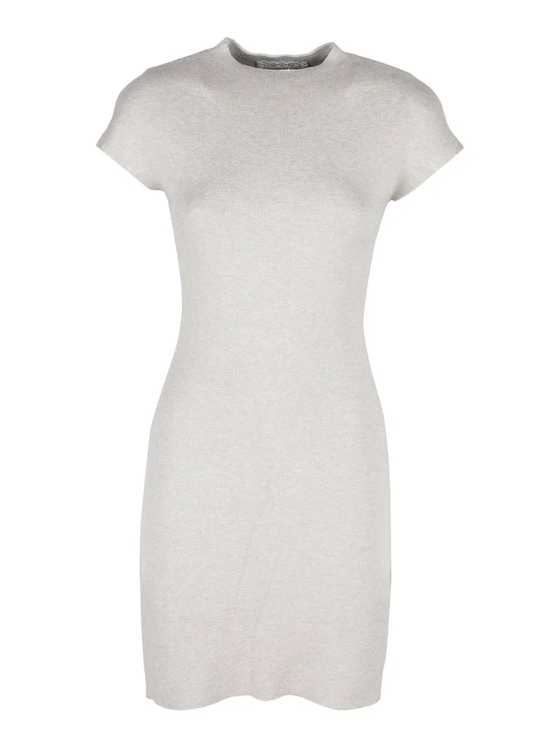 Vestito mini da donna in maglia senza maniche - beige